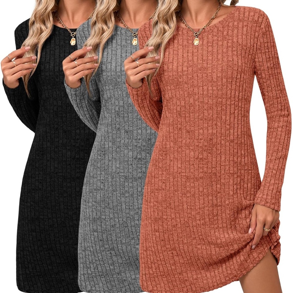 Elegant Ribbed Knit Dress - Gray only size small